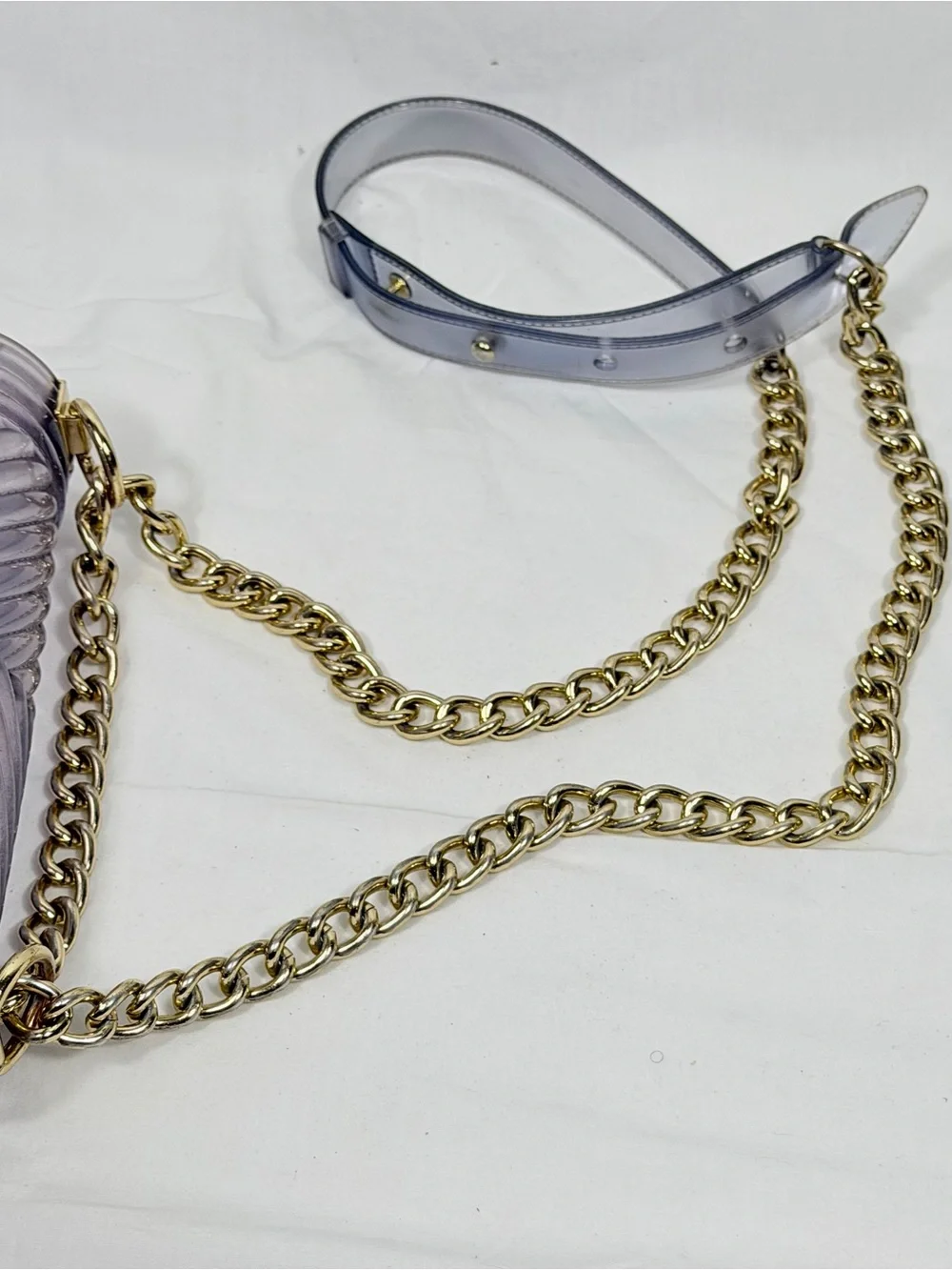 Translucent Purple Jelly Crossbody Bag Gold Chain Chevron Flap Shoulder Purse OS - Picture 10 of 10